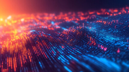 Abstract waves of binary code forming a futuristic digital background. Flowing streams of data represent information technology, coding, and the virtual world. Ideal for tech and innovation themes.