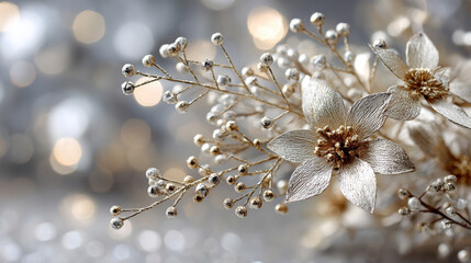 Obraz premium Elegant Christmas background with white gold and silver theme featuring blank space for caption symbolizing festive joy winter celebration purity and seasonal elegance.