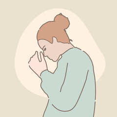 Abused young woman trying to hide and defend herself. Stop violence against women. Concept of family scandal, crisis, domestic violence, abuse. Crying woman being harassed and bullied by her partner.