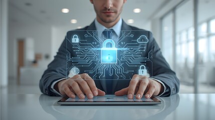 Secure Digital Access and Data Protection Illustrated with a Futuristic Padlock and Circuitry Overlay