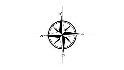 Black and white compass rose graphic with cardinal directions north south east west and directional points on white background for navigation and exploration concepts - Powered by Adobe