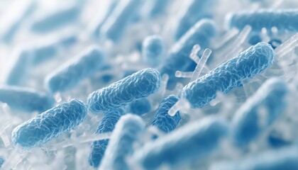 Close-up of microscopic light-blue bacteria