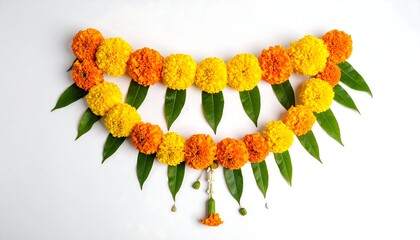 Marigold Garland on White Vibrant Floral Indian Decoration