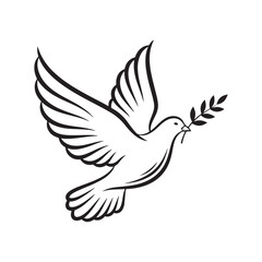 Fototapeta premium Hanukkah Dove of peace flying with an olive branch in its beak on white background Keywords: dove, bird, peace, olive branch, flying, freedom, hope