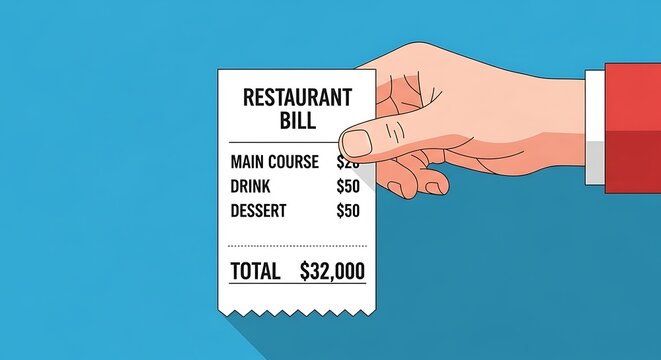 Expensive Restaurant Bill in Hand Illustration.