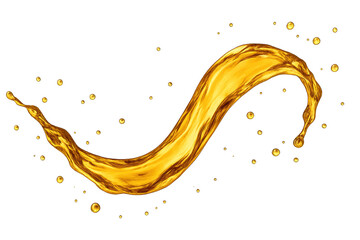 Fototapeta premium Shimmering golden oil splash with glossy highlights isolated on transparent clean background