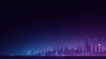 A vibrant cityscape with illuminated skyscrapers at night,