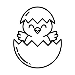 Cute Chick Hatching from Egg Coloring Page for Kids, Easter and Farm Animal Illustration, Printable Baby Bird Drawing