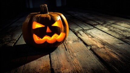 A frightened Jack O'Lantern sits atop a happiness cake, glowing eerily with carved eyes and mouth,