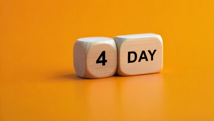 Four day workweek concept with wooden blocks on orange background inspiring productivity and balance