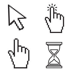 Pixel cursors icons - mouse cursor hand pointer hourglass - Illustration