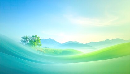 Obraz premium Abstract Hills Landscape with Gradient Sky Tree and Hazy Mountains in Background