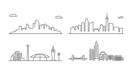 Naklejka premium Collection of city skyline silhouettes isolated on white background