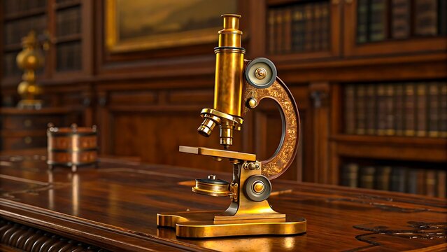 Antique Microscope on Wooden Desk
 - Powered by Adobe