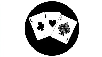 Playing cards aces displayed on a black circle background vector illustration