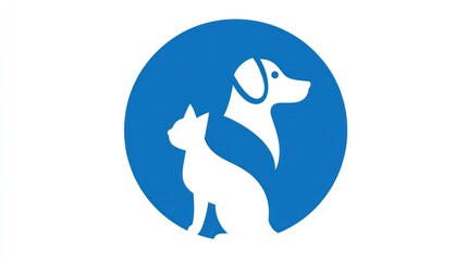 Obraz premium Silhouette of a dog and a cat inside a blue circle pets concept