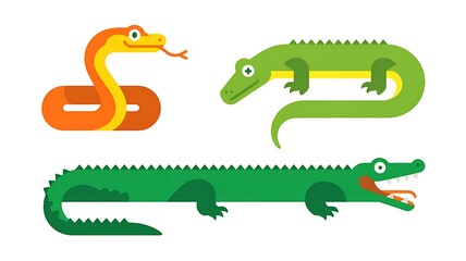 Obraz premium Cartoon snake and crocodiles isolated on white background