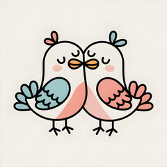 Adorable Twin Love Birds Cartoon Illustration for Kids, Valentines, Greeting Cards Coloring page