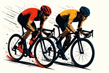 Dynamic cycling race illustration with motion streaks and dramatic white background