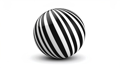 Shiny sphere with alternating black & white stripes, casting a gentle shadow on white