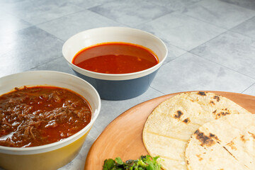 A view of a beef birria taco meal.