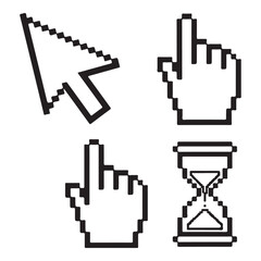 Pixel cursors icons - mouse cursor hand pointer hourglass - Illustration