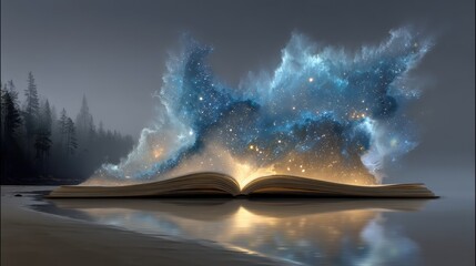 Exploring the Wonders of Literature Through a Beautifully Open Book and its Pages in a Tranquil Setting of Imagination