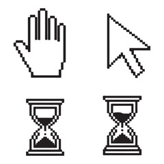 Pixel cursors icons - mouse cursor hand pointer hourglass - Illustration