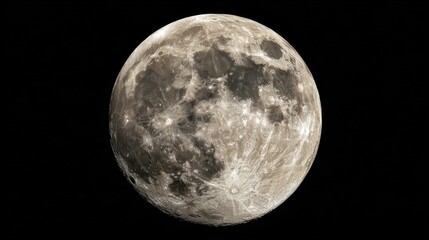 Fototapeta premium The Moon viewed from space against a black sky, showcasing craters, maria,