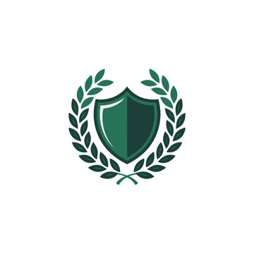 laurel wreath shield emblem, security protection badge, victory award symbol, collegiate sports crest, classic heraldic style, vector