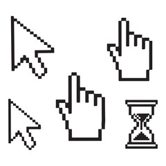 Pixel cursors icons - mouse cursor hand pointer hourglass - Illustration