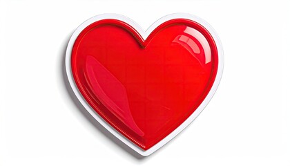 A glossy red heart shape with white outline, isolated on a white background