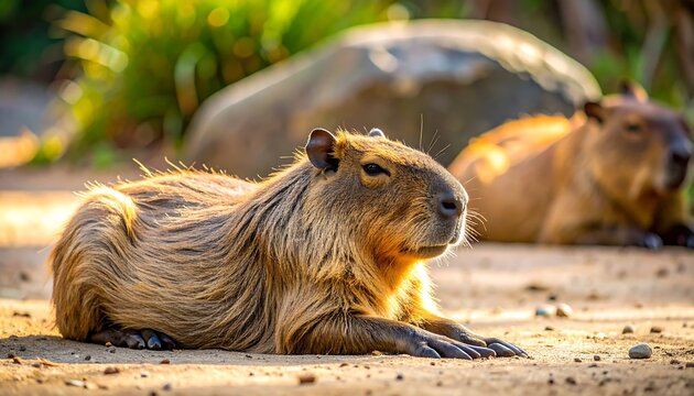 Capybara resting in sunlight