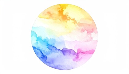 A colorful watercolor circle with gradients of rainbow hues on a white background