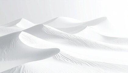 Whitened dunes, forming soft waves, blanketed by an ethereal glow