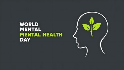 World mental health day illustration with a growing plant inside a human head silhouette