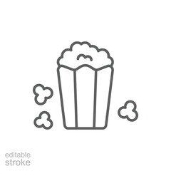 Popcorn icon. Simple outline style. Pop, corn, cinema film food, a box of movie theater popcorn concept. Thin line symbol. Isolated design editable stroke
