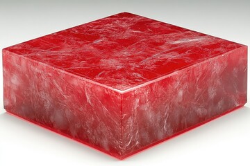 Red block with marbled, icy texture on white