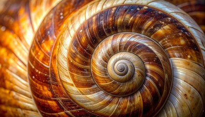 Luminous Amber Spiral - A Macro Journey into a Seashells Iridescent, Textured Heart.