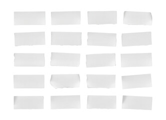 Fototapeta premium Blank white rectangular paper pieces with torn edges arranged in neat rows for crafting or design projects, offering versatile creative potential for any concept.
