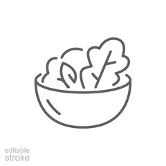 Salad icon. Simple outline style. Salad, bowl, poke, vegetarian, dish, diet, kitchen, nutrition, vegetable food, healthy meal concept. Thin line symbol. Isolated design editable stroke