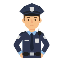 Vector illustration of a smiling police officer in uniform for law enforcement