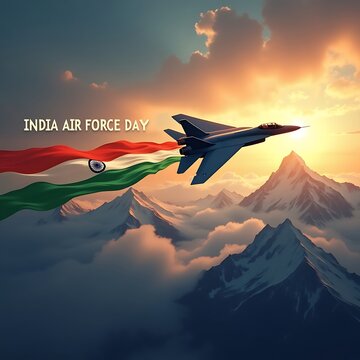 Indian air force fighter jet soars with national flag over majestic mountains