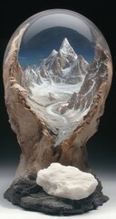 Obraz premium Mountainous landscape trapped in a crystal dome sculpture