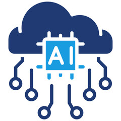 AI Cloud Computing Glyph Blue Icon