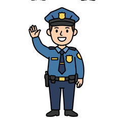 Cartoon police officer waving hello