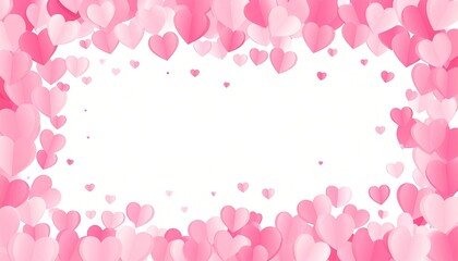 Pink paper hearts frame a central white space, perfect for text or design