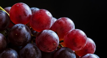 Macro photograph showcases a luscious cluster of vibrant red grapes
