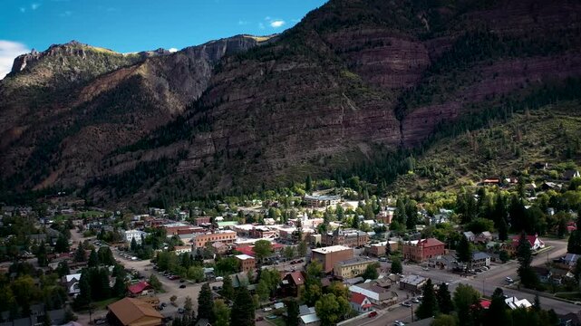 Ouray, Colorado Small Mountain Town from Above Scenic Drone View