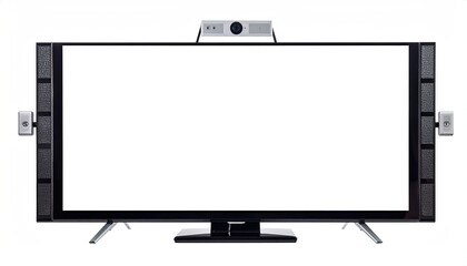 Large, modern flat-screen television with speakers and camera